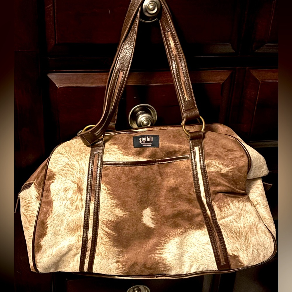 Brown & White (cowhide) Travel Bag with Western Design